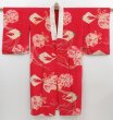 Photo7: 4622T12z460 Antique Japanese Kimono Silk JUBAN Flying crane Red (7)