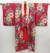 Photo3: 4629T01z560 Antique Japanese Kimono Silk JUBAN Flower Wine red (3)