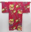 Photo1: 4629T03z590 Vintage Japanese Kimono Silk JUBAN Peony Wine red (1)