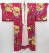 Photo3: 4629T03z590 Vintage Japanese Kimono Silk JUBAN Peony Wine red (3)