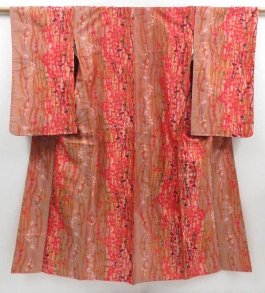 Photo1: 4629T06z790 Vintage Japanese Kimono Silk TSUMUGI Plum branch Red (1)