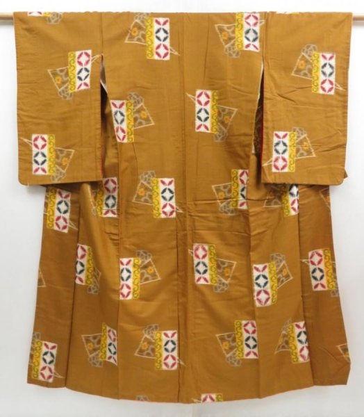 Photo1: 4629T09z780 Vintage Japanese Kimono Silk TSUMUGI  Yellow ochre (1)