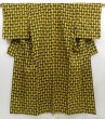 Photo1: 4629T11z560 Vintage Japanese Kimono Silk TSUMUGI  Dark yellow (1)