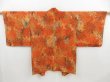 Photo2: 4701T02z590 Vintage Japanese Kimono Silk HAORI Flower Orange-Brown (2)