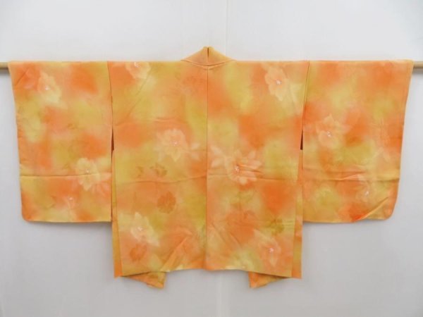 Photo1: 4701T04z540 Vintage Japanese Kimono Silk HAORI Flower Light orange (1)