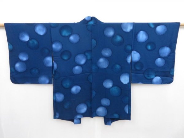 Photo1: 4701T06z530 Vintage Japanese Kimono Silk HAORI Bubble Dark blue (1)