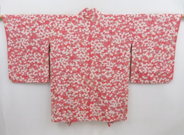 Photo1: 4701T12z640 Vintage Japanese Kimono Silk SHIBORI HAORI Plum blossom Red-Pink (1)