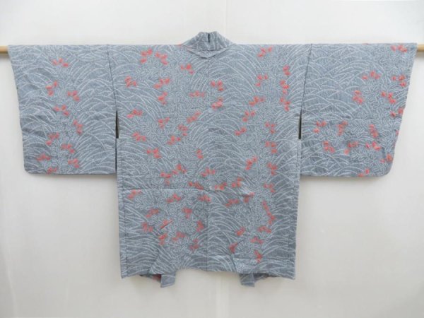 Photo1: 4701T13z570 Vintage Japanese Kimono Silk SHIBORI HAORI Light gray-blue (1)