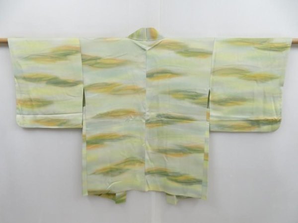 Photo1: 4702T03z490 Vintage Japanese Kimono Silk HAORI  Light olive (1)