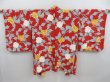 Photo1: 4702T09z630 Vintage Japanese Kimono Silk HAORI Flower Dark red (1)