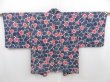 Photo1: 4702T10z650 Vintage Japanese Kimono Silk HAORI Flower Navy (1)