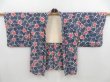 Photo5: 4702T10z650 Vintage Japanese Kimono Silk HAORI Flower Navy (5)