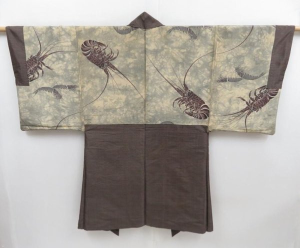 Photo1: 4702T13z440 Vintage Japanese Kimono Silk Men's OSHIMA HAORI Lobster (1)