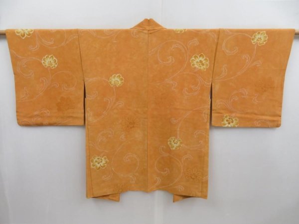 Photo1: 4702T14z590 Vintage Japanese Kimono Silk HAORI Flower Light orange (1)