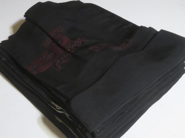 Photo1: 11HB44z29  Japanese Kimono Silk BLACK HAORI 5pcs FREE SHIPPING (1)