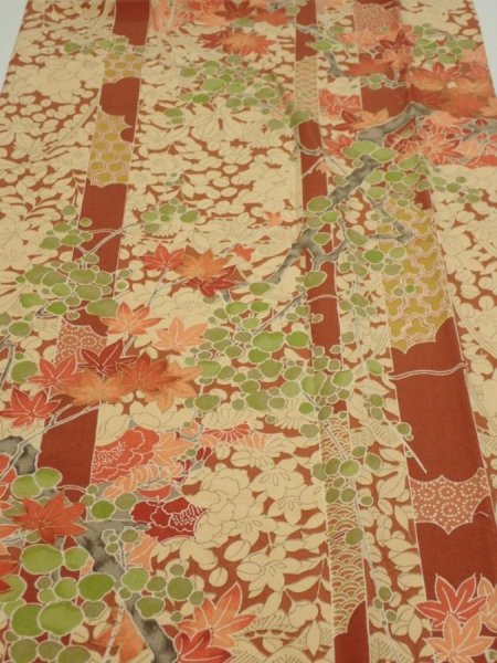 Photo1: 2W05z90  Japanese Kimono Silk  FABRIC Plum branch Brown 63.8x14.2 (1)