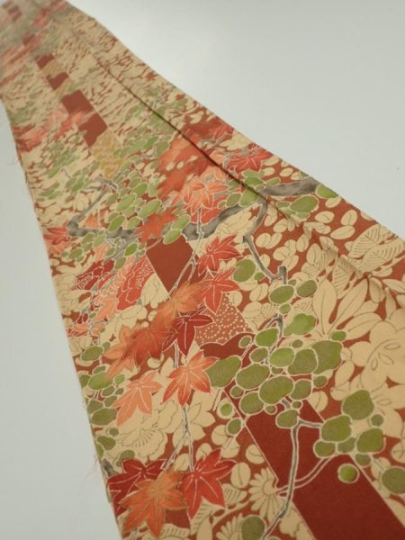 Photo1: 2W07z40  Japanese Kimono Silk  FABRIC Plum branch Brown 57.5x7.3 (1)