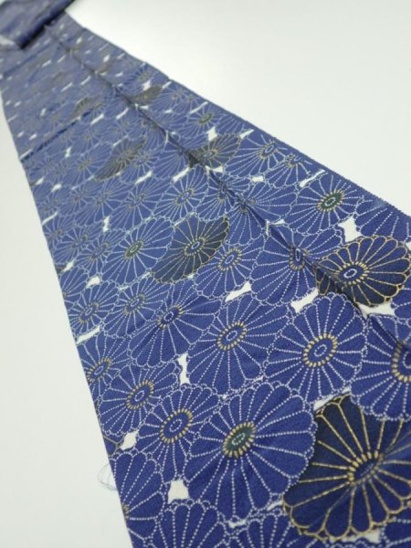 Photo1: 2W09z60  Japanese Kimono Silk  FABRIC Chrysanthemum Navy 81.1x6.9 (1)