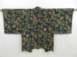 Photo1: 4706T05z560 Vintage Japanese Kimono Silk HAORI Flowers Dark cyan (1)