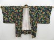 Photo5: 4706T05z560 Vintage Japanese Kimono Silk HAORI Flowers Dark cyan (5)