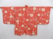 Photo1: 4706T08z550 Vintage Japanese Kimono Silk HAORI Flower Dark coral (1)