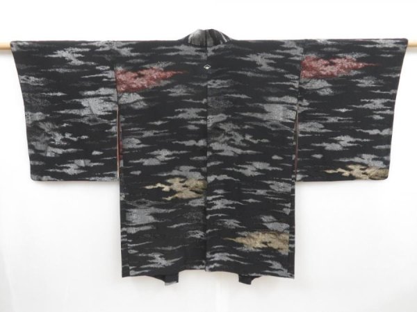 Photo1: 4706T13z750 Vintage Japanese Kimono Silk HAORI Cloud Black (1)