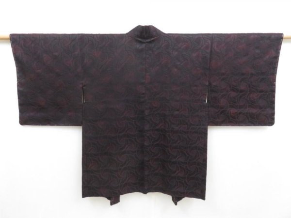 Photo1: 4706T10z610 Vintage Japanese Kimono Silk HAORI Rose Dark grape (1)