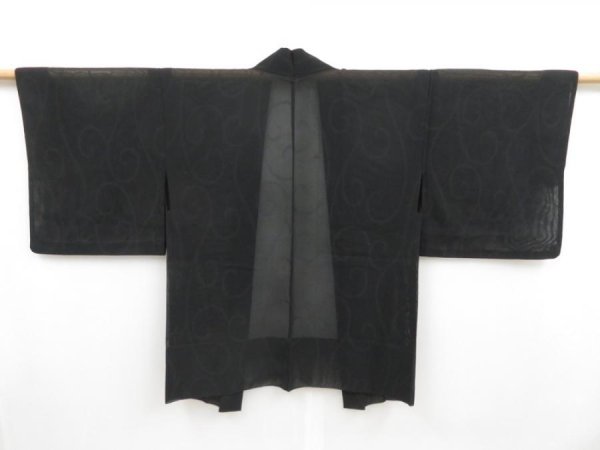 Photo1: 4706T01z320 Vintage Japanese Kimono Silk See through HAORI Karakusa Black (1)