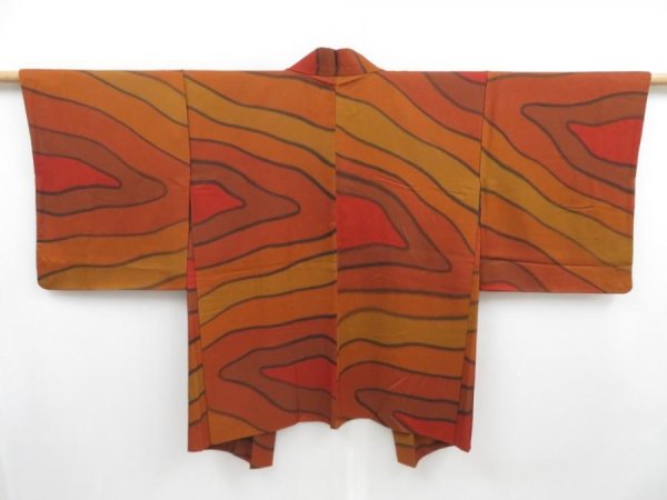 Photo1: 4706T03z570 Vintage Japanese Kimono Silk HAORI  Dark orange (1)