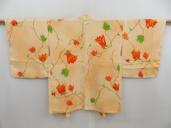 Photo1: 4714T02z550 Vintage Japanese Kimono Silk HAORI Flower Peach (1)