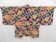 Photo1: 4714T03z550 Vintage Japanese Kimono Silk HAORI Flowers Dark navy (1)