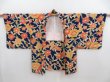 Photo5: 4714T03z550 Vintage Japanese Kimono Silk HAORI Flowers Dark navy (5)