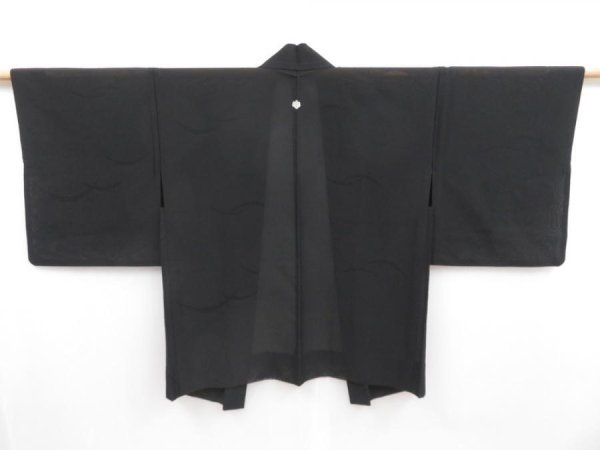 Photo1: 4714T04z290 Vintage Japanese Kimono Silk See through HAORI Shibakusa Black (1)