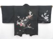 Photo1: 4714T11z640 Vintage Japanese Kimono Silk HAORI Flowers Black (1)