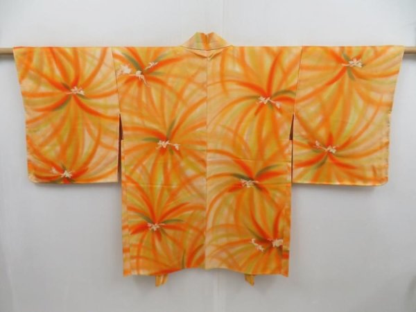 Photo1: 4718T01z650 Vintage Japanese Kimono Silk HAORI Flower Light orange (1)