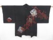 Photo1: 4718T10z500 Vintage Japanese Kimono Silk HAORI Plum blossom Black (1)