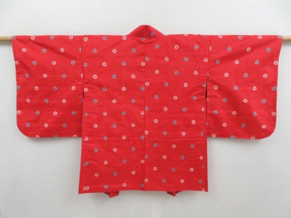 Photo1: 4718T12z300 Vintage Japanese Kimono Silk MEISEN HAORI Dot Red (1)