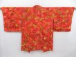 Photo1: 4720T04z630 Vintage Japanese Kimono Silk HAORI Leaf Tomato red (1)