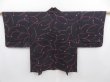 Photo1: 4720T07z560 Vintage Japanese Kimono Silk HAORI Leaf Purple-Black (1)