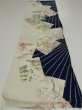 Photo5: 1W01z70  Japanese Kimono Silk  FABRIC Flowers Navy 48.8x14.2 (5)