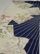 Photo3: 1W02z70  Japanese Kimono Silk  FABRIC Flowers Navy 49.6x14.2 (3)