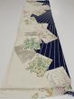 Photo5: 1W02z70  Japanese Kimono Silk  FABRIC Flowers Navy 49.6x14.2 (5)