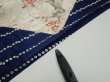 Photo7: 1W02z70  Japanese Kimono Silk  FABRIC Flowers Navy 49.6x14.2 (7)