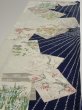 Photo3: 1W03z100  Japanese Kimono Silk  FABRIC Flowers Navy 68.5x14.4 (3)