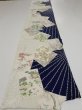 Photo5: 1W03z100  Japanese Kimono Silk  FABRIC Flowers Navy 68.5x14.4 (5)