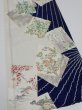 Photo2: 1W04z100  Japanese Kimono Silk  FABRIC Flowers Navy 68.1x14.4 (2)