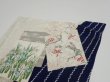 Photo4: 1W04z100  Japanese Kimono Silk  FABRIC Flowers Navy 68.1x14.4 (4)