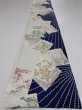 Photo6: 1W04z100  Japanese Kimono Silk  FABRIC Flowers Navy 68.1x14.4 (6)