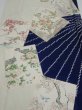 Photo1: 1W06z100  Japanese Kimono Silk  FABRIC Flowers Navy 68.1x14.4 (1)