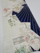 Photo2: 1W06z100  Japanese Kimono Silk  FABRIC Flowers Navy 68.1x14.4 (2)